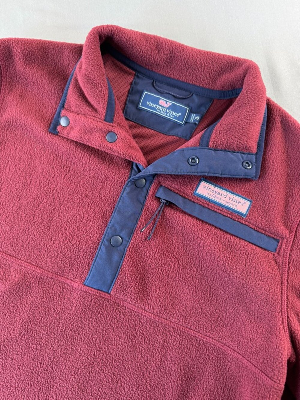 Vineyard Vines Men's XS Crimson Red Harbor Fleece Quarter-Snap Pullover Preppy